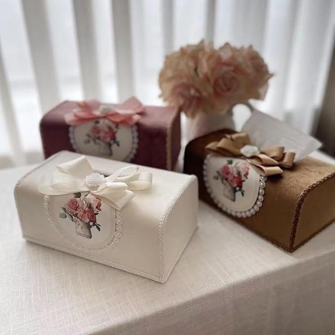 Tissue Cover Holder Fabric Art Cute Tissue Box Cover Dispenser Napkin Organizer for Bathroom Bedroom Office and Car (B - Coffee Color)