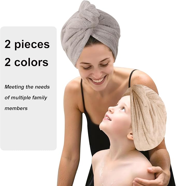 AGKXHDEC 2 Packs Single Layer Microfiber Hair Turbans - Drying Wrap for Women (Gray,Brown)