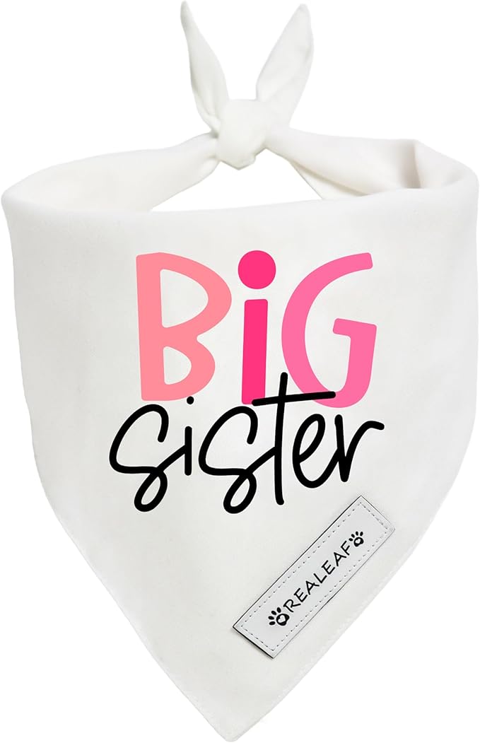 Realeaf Big Sister Dog Bandanas Pet Scarf for Medium and Large Female Dogs New Baby Announcement Pet Accessories Pregnancy Reveal Ideas (Big Sister, Large)