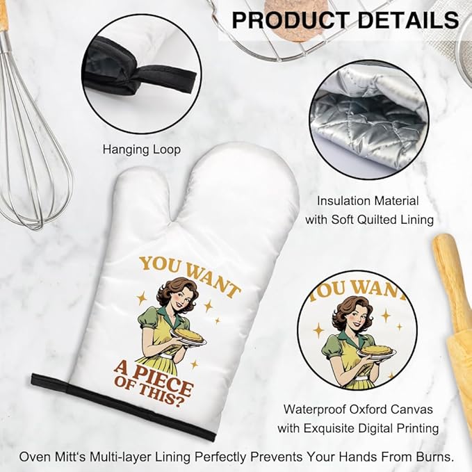 You Want A Piece of This Cute Oven Mitts and Pot Holders Set, Retro Kitchen Gadgets, Baking Gloves for Making Cakes, Dessert Cake Lovers, Cooking Gifts for Women Hostes Housewive Moms Sister