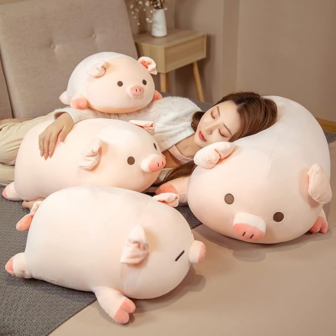 lannery Pig Stuffed Animal Hugging Pillow, Soft Fat Pig Plush Toy Gifts for Kids, Valentine, Christmas (Sleeping Eyes, 23.6")