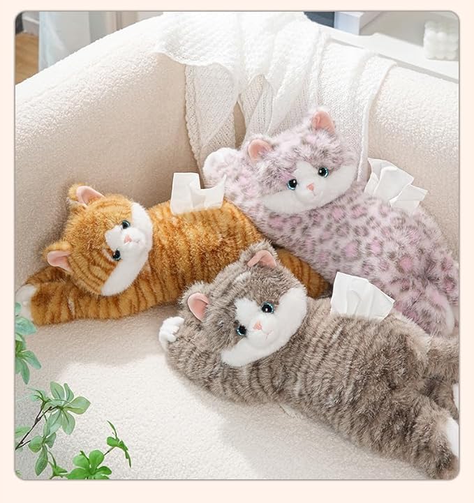 WASTROYAL Cute Cat Car Tissue Box Cover with Plush Doll, Hanging Vehicle Interior Organizer, Adorable Auto Decoration & Practical Accessory (Yellow)