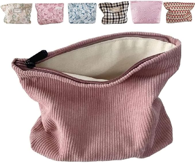 SxoSyo Cosmetic Bags for Women Makeup Bag Large Capacity Purse Travel Toiletry Zipper Storage Pouch Make up Brushes Organizer for Gifts (Corduroy, Pink)