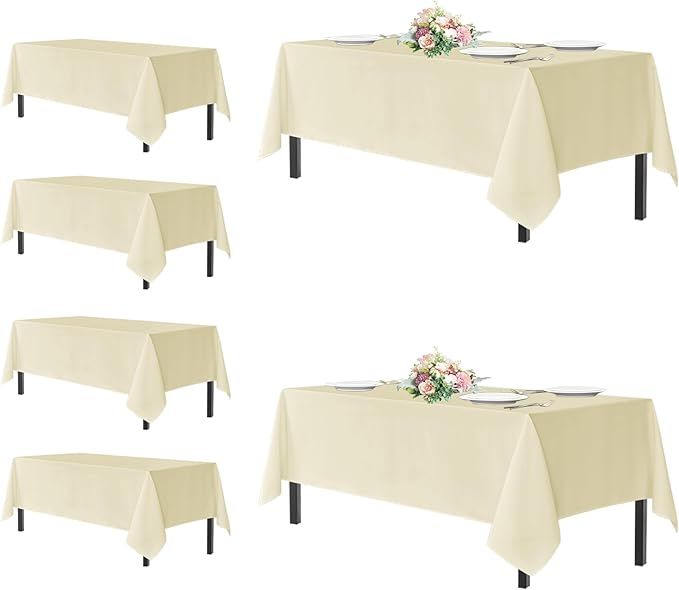 sancua Rectangle Tablecloths for 8 Foot Tables, 6 Pack - Washable Polyester Fabric Table Cloth for Wedding Party, Birthday, Banquet Reception, 60x120 Inch, Beige