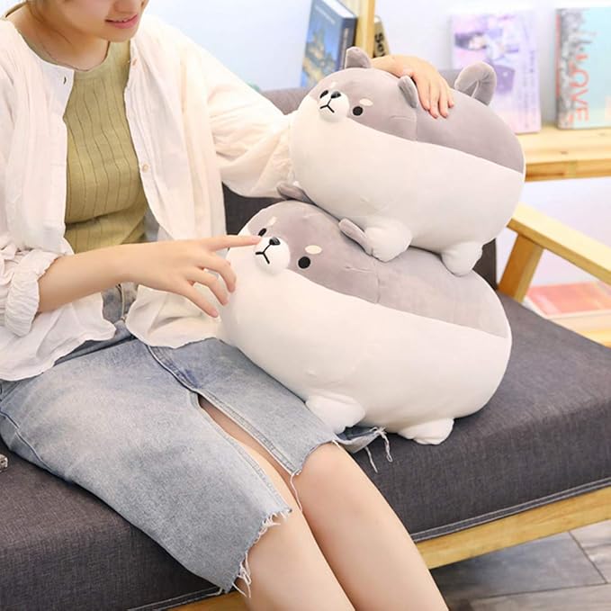 sofipal Shiba Inu Dog Plush Pillow,Cute Corgi Stuffed Animal Toy Doll Gifts for Valentine,Christmas (Gray, 19.6 inch)