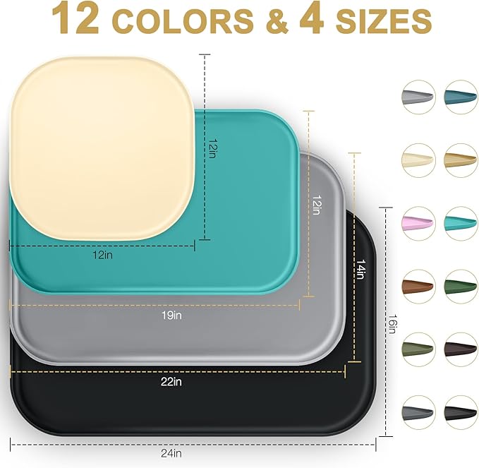SMILOOL Small Silicone Pet Food Mat with Raised Edge for Food and Water Bowl, Square Dog Feeding Mats, Cat Food Trays for Floor Waterproof, Rubber Tray for Dogs and Cats, 12 x 12 x 0.7 Black
