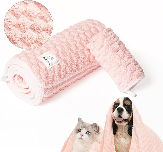 SOONTAN Microfiber Dog Towel Set for Drying Dogs – Absorbent, Quick-Dry, and Soft Towels for Bathing and Grooming Dogs and Cats, Including 2 Different Sized – Cloud Pet Towels (Pink)