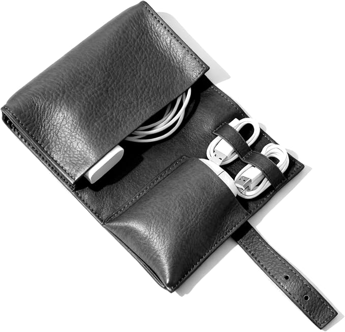 DUWUZEST Vintage PU leather Electronic organizer travel case,cord organizer travel, Leather charger shortage for essentials mouse, adapter, cables (Dark coffee)