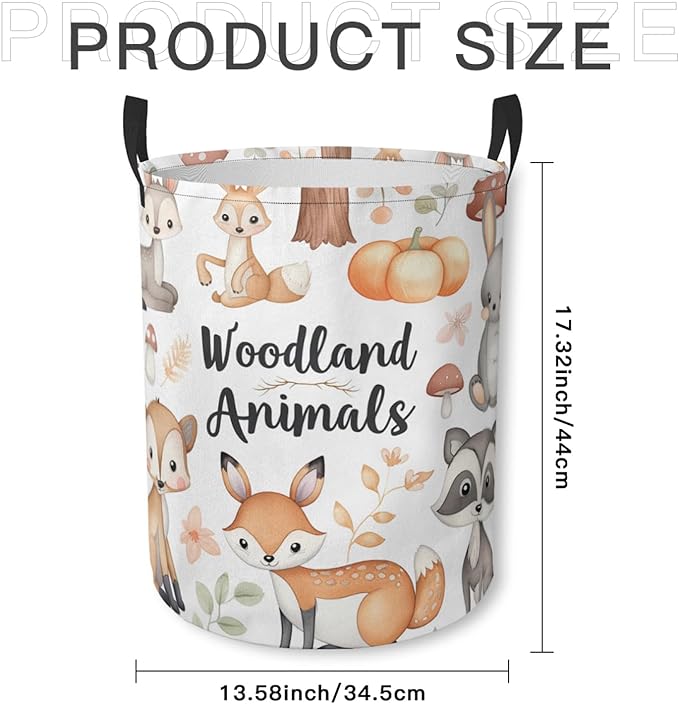 Laundry Basket Woodland Animals Collapsible Laundry Hamper with Handles Clothes Storage Bin for Household Bedroom Bathroom College Dorms