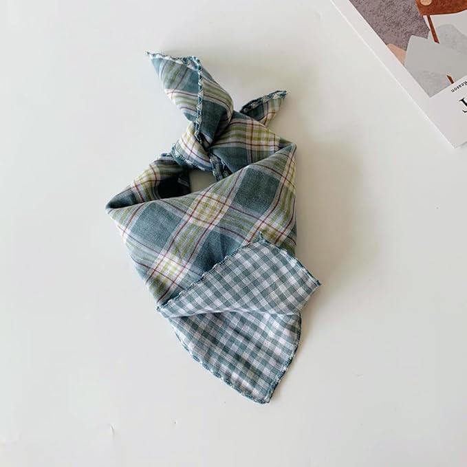 Pemilosci Double Layers Two Tones Dog Cotton Square Bandana Bibs Scarf Kerchief for Small Medium Dogs Boy or Girl - DCB12 G&W