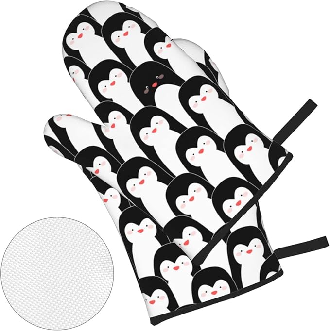 Penguin Cute Oven Mitts and Pot Holders Set of 4, Oven Mittens and Potholders Heat Resistant Gloves for Kitchen Cooking Baking Grilling BBQ