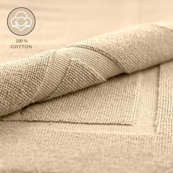 ELITE Emporium Home Collection 2-Piece Cotton Bathroom Mat Set, 21" x 34" - 100% Cotton, Absorbent, Quick-Dry, Bath Towel Mats for Floor, Beige [Not a Bathroom Rug]