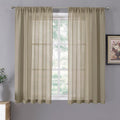 Tollpiz Short Sheer Curtain Living Room Linen Textured Curtains Sheer Light Filtering Voile Rod Pocket Curtain for Bedroom, 38 x 54 inches Long, Taos Taupe, Set of 2 Panels
