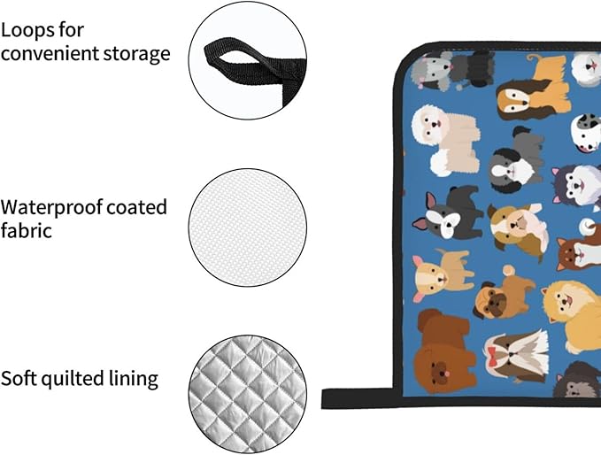 Cute Dogs Blue Oven Mitts and Pot Holders 4 Pcs Set Puppy Animals Oven Gloves and Potholders for Cooking Microwave BBQ Baking Grilling