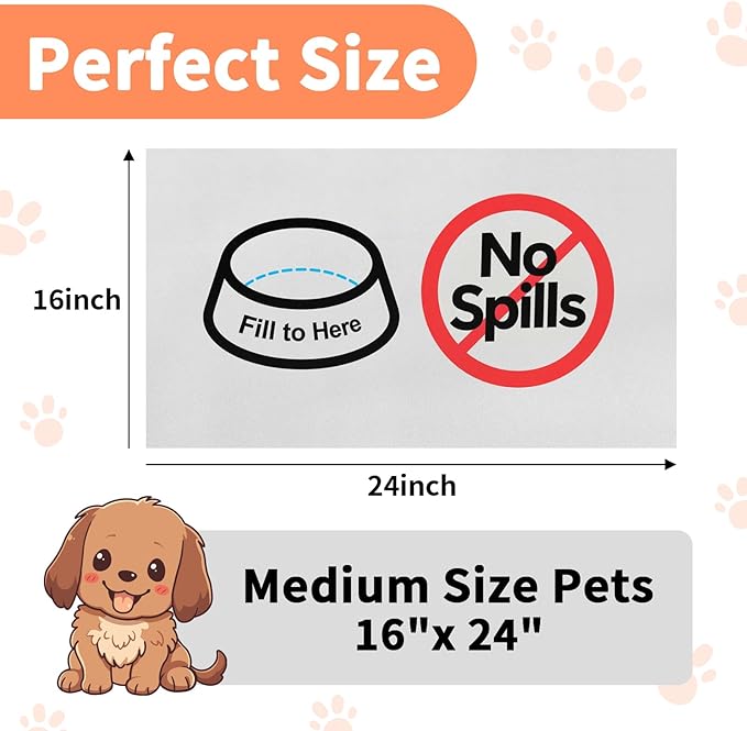 No Spills Dog Food Mat, 16x24 Inch Waterproof & Easy Clean Pet Feeding Mat for Floor Protection, Non-Slip Bowl Placemat for Messy Dogs