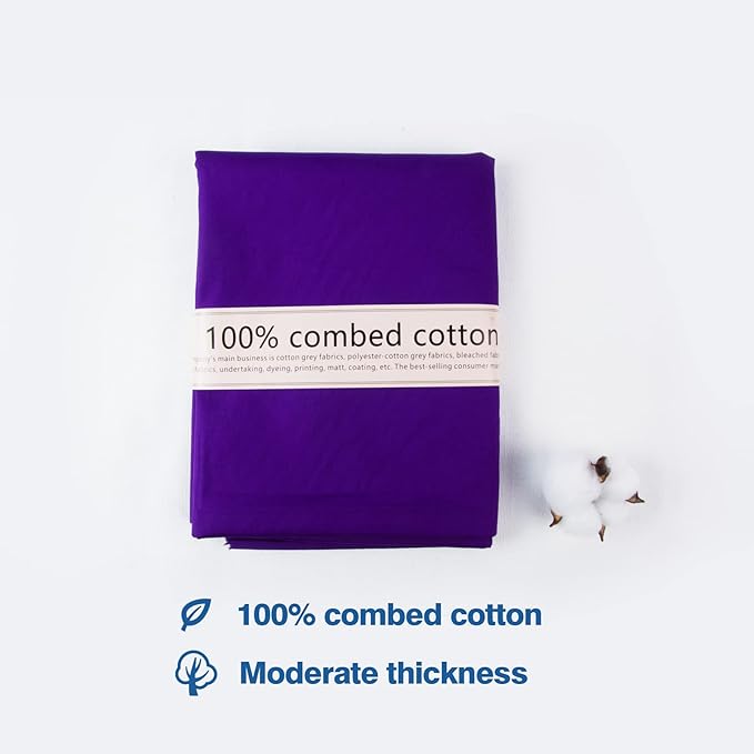2 Yard Purple Cotton Fabric,Natural Cotton Poplin Fabric by The Yard, 59 Inches Wide 100% Cotton Fabric,Soft Embroidery Muslin Quilting Material for Sewing Material Apparel Cloth