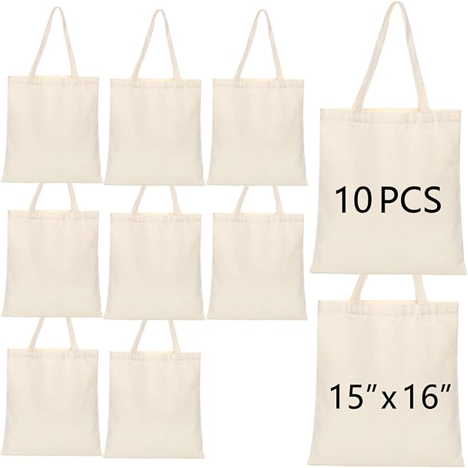 OKBA 10-Pack Blank Reusable Grocery Shopping Cloth Bags canvas tote bags Bulk DIY custom