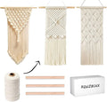 RQWZBCHX DIY Macrame Wall Hanging Kits, 3 Patterns Macrame DIY Wall Hangers for Beginners, Home Decor with 200 Meters Macrame Cord, 3 PCS Wooden Dowels and Instruction Booklet for Macrame Starters