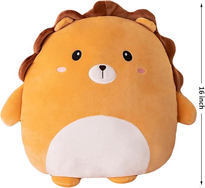 Lannery Lion Plush Pillow, Soft Cartoon Animal Plush Toy, Hugging Pillow, Cute Lion Plushie, 16 inch