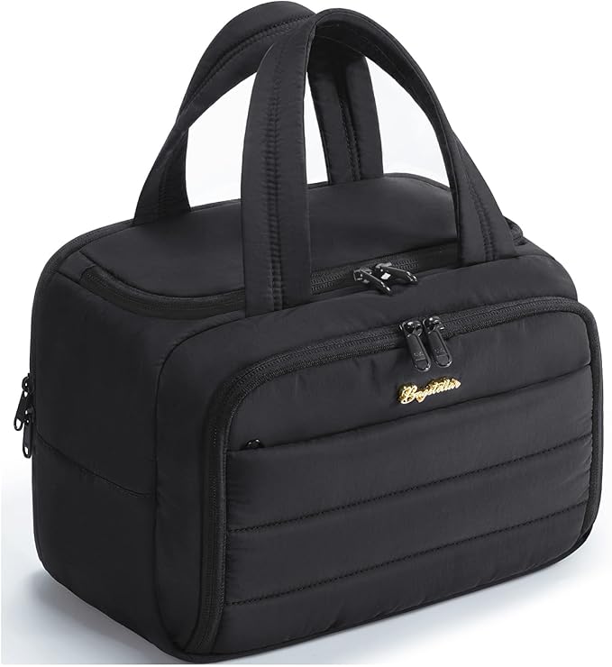Bagstellar Travel Toiletry Bag, Lightweight Wide-open Large Puffy Toiletry Bag for Women, Quilted Makeup Bag Organizer Water-resistant Cosmetic Bag with Handle for Toiletries, Essentials, Accessories