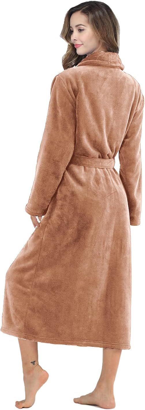 RONGTAI Womens Bathrobe Ladies Fleece Plush Warm Long Robes Fleece Nightgown Sleepwear