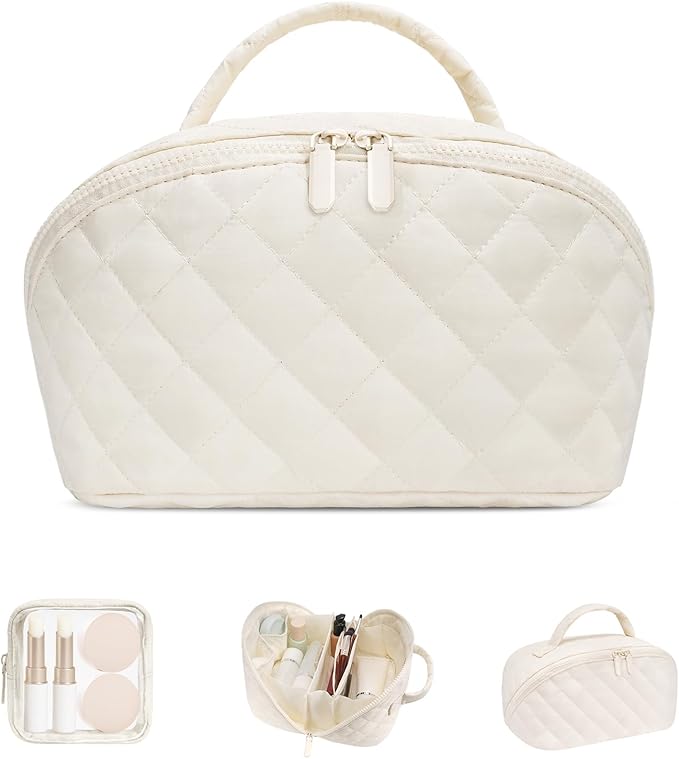 honitty Makeup Bag, Quilted Makeup Bag, Puffy Travel Make up Bags, Cosmetic Organizer Bag, Waterproof Toiletry Bag for Women