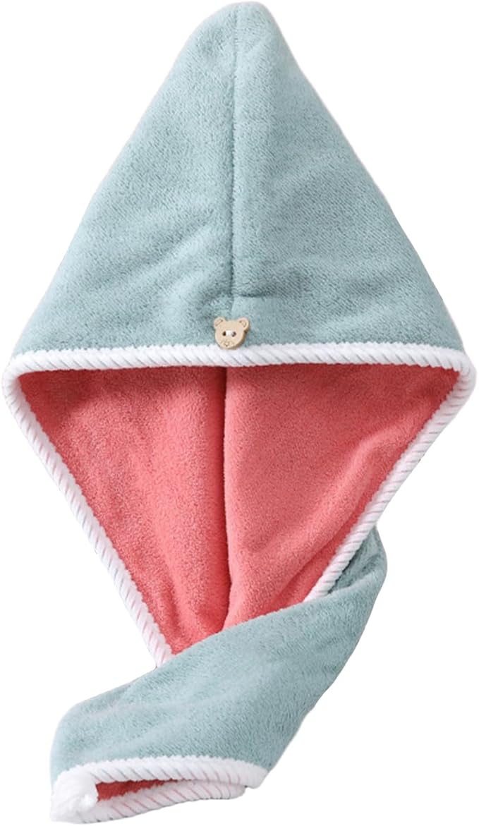 XPZKAIYUE Microfiber Hair Towel, Hair Towel wrap for Women,Hair wrap Towels,Hair Turbans for Women Wet Hair, wrap for Kids (Pink and Green) 1pcs
