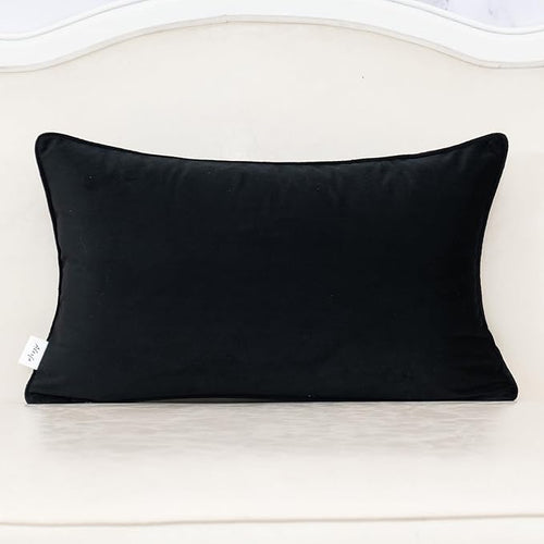 Alerfa Black Throw Pillow Cover 12x20 Inch, Rectangle Cut Velvet Maple Leaf Embroidery Luxury Farmhosue Lumbar Decorative Pillow Cover for Couch Living Room Bedroom