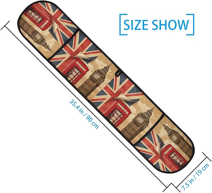 Long Double Oven Mitt for Baking London Red Telephone Booth Big Ben Union Jack Heat Resistant Quilted Double Oven Glove Potholder for Cooking Grilling Christmas, Washable