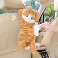 WASTROYAL Cute Cat Car Tissue Box Cover with Plush Doll, Hanging Vehicle Interior Organizer, Adorable Auto Decoration & Practical Accessory (Yellow)