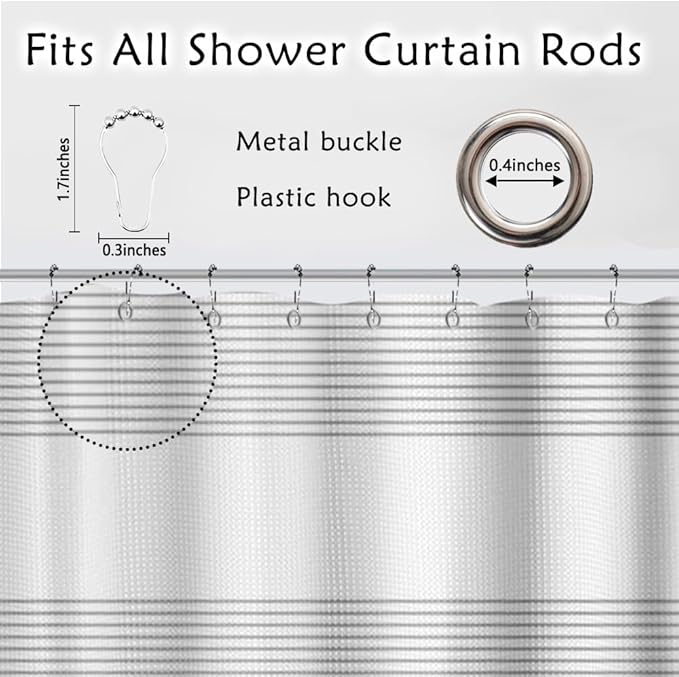 ggaimwf 36x71 Inch Striped White Grey Waffle Shower Curtain Plaid Texture Nautical Stall Bath Curtain Rustic Farmhouse Boho Neutral Bathtub Curtain for Kids Bathroom Decor Waterproof with Hooks