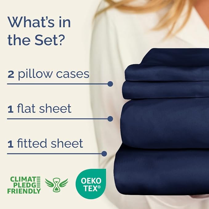 400 Thread Count Cotton Sheet Set - Full Size 100% Cotton Sheets - Easily Fits 8" to 16" Mattress - Silky-Soft, Wrinkle Free, Breathable & Comfy - Deep Pockets & Hotel Quality Bedding Set - Navy Blue