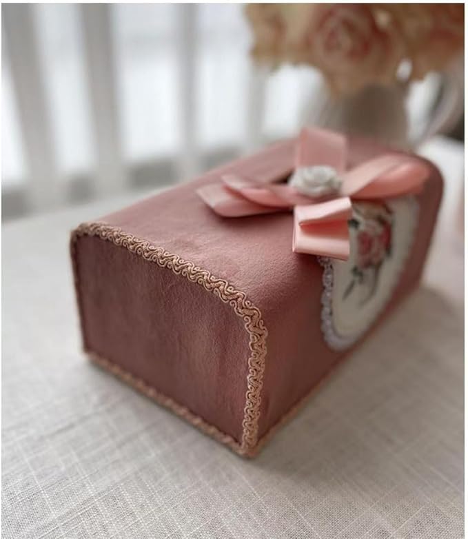 Tissue Cover Holder Fabric Art Cute Tissue Box Cover Dispenser Napkin Organizer for Bathroom Bedroom Office and Car (B-Bean Paste Powder)