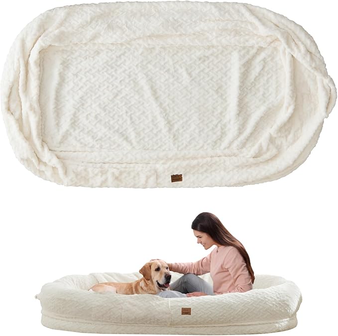ChiXnuggle Human Dog Bed Cover - Luxury Faux Fur Giant Size Dog Bed Cover, 72"x40"x10", Ivory White