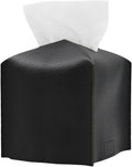Hapforever 1PC Square Tissue Box Cover, PU Leather Square Tissue Box Holder with Bottom Belt Modern Tissue Box Organizer for Bathroom/Car/Hotel/Office (5.25”x5.25”x5”, Black)