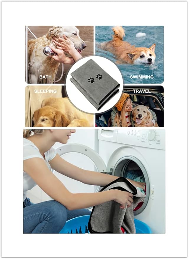 Wipela 3Pieces Microfiber Pet Bath Towel Dog Towel.Dog Towel Soft Absorbent Drying for Small Medium Large Dogs and Cats with Great for Bathing and Grooming (35 x 20 Inch 3 Colors)