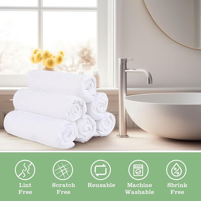 UNIMADE Washcloths Bulk - 200 Pack - Face Towels (12" x 12"), Highly Soft Wash Cloths and Hand Towels, Fast Drying Multi-Purpose Microfiber Cleansing Cloths for Bathroom, Hotel, Spa, and Salon - White
