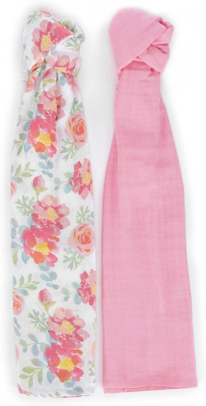 Featherhead™ 100% Cotton Muslin Swaddle Blankets for Baby Girl - Large 47”x 47” - Pre-Washed, Soft, & Breathable - Newborn Essential & Perfect Baby Registry Gift (2 Pack - Garden Floral)