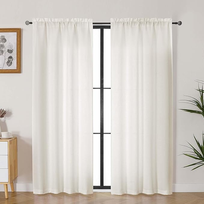 Lecloud Bessie Ivory Curtains 72 Inches Long 2 Pcs, Dual Rod Pocket Airy Farmhouse Curtains for Bedroom Decor, Light Filtering Window Treatments Soft Privacy Drapes, Each Panel 40" W x 72" L