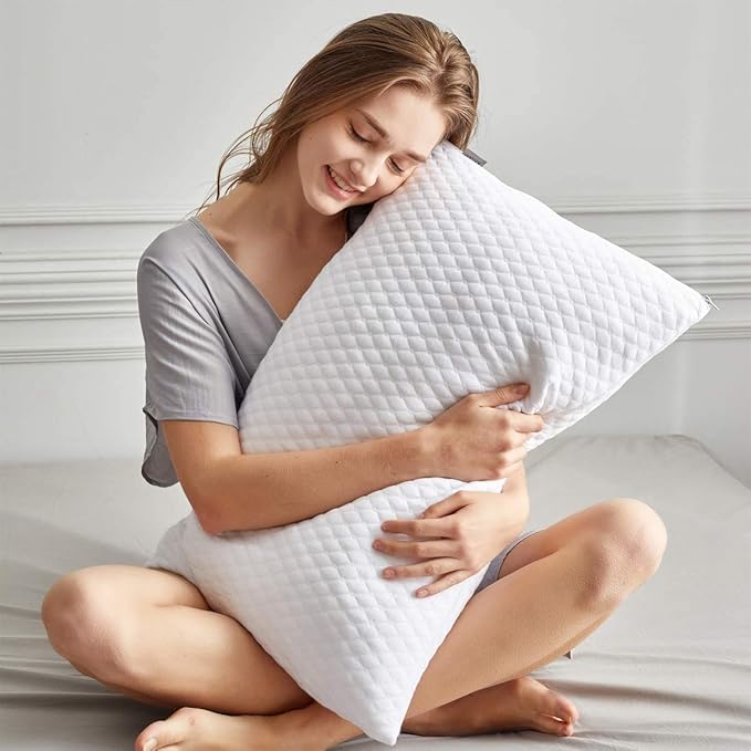 NTCOCO Shredded Memory Foam Bed Pillows for Sleeping Queen Size 2 Pack,with Washable Removable Hypoallergenic Sleep Pillow for Back and Side Sleeper