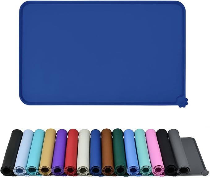 Reopet Waterproof Pet Feeding Mat with High Raised Edges, Heavier and Thicker Placemats for Cat Dog Water Bowl with BPA Free, Dogs Cats Food Mats for Messy Drinkers to Prevent Spill and Protect Floors