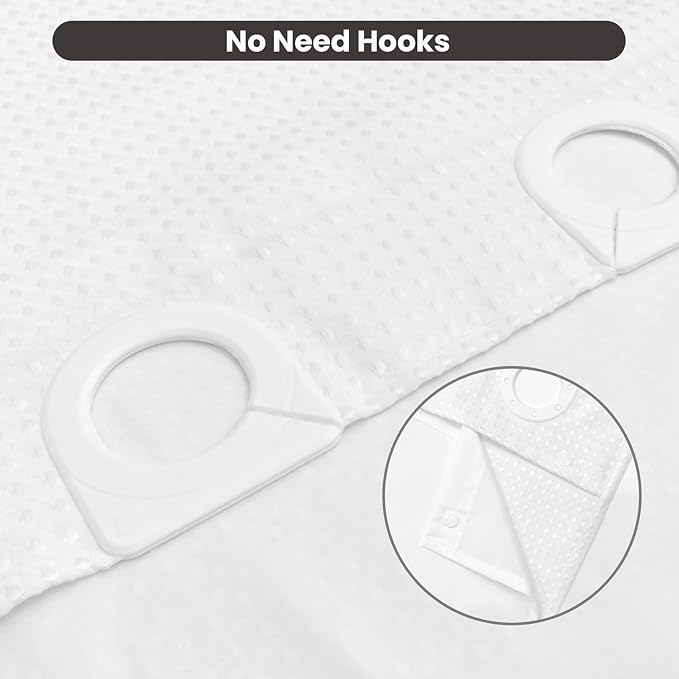 Inhousolu No Hook Waffle Weave Shower Curtain with Removable Snap in Fabric Liner Set for Bathroom, 230 GSM Heavy Duty Weighted Hem, Water Repellent Washable Bath Curtains, 60 x 72 Inch, White