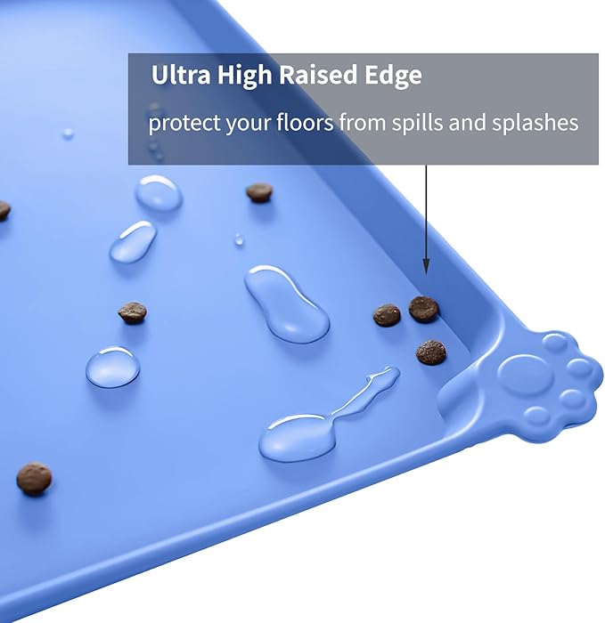 Reopet Waterproof Pet Feeding Mat with High Raised Edges, Heavier and Thicker Placemats for Cat Dog Water Bowl with BPA Free, Dogs Cats Food Mats for Messy Drinkers to Prevent Spill and Protect Floors