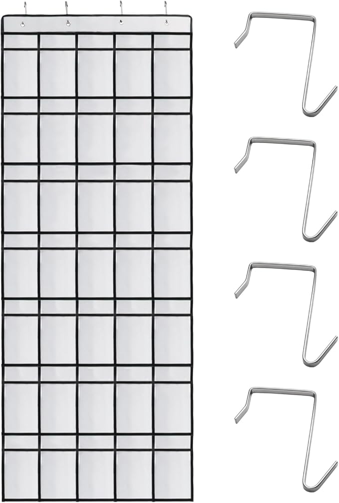 Auvotuis Over the Door Shoe Organizer, 35 Mesh Pockets Hanging Shoe Organizer with 4 Metal Hooks (White)