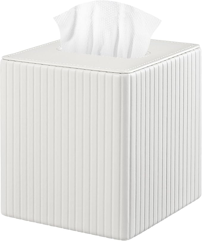 XNONE PU Leather Tissue Box Cover Square Tissue Box Holder for Bathroom Vanity Countertop Night Stands Bedroom Office Desk,Modern Tissue Decorative Organizer with Magnetic Closure (Cream White)