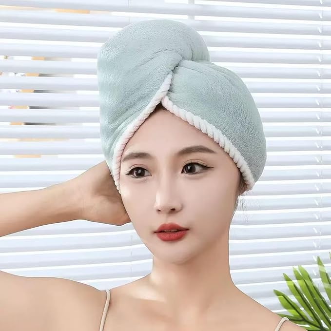 XPZKAIYUE Microfiber Hair Towel, Hair Towel wrap for Women,Hair wrap Towels,Hair Turbans for Women Wet Hair, wrap for Kids (Pink and Green) 1pcs
