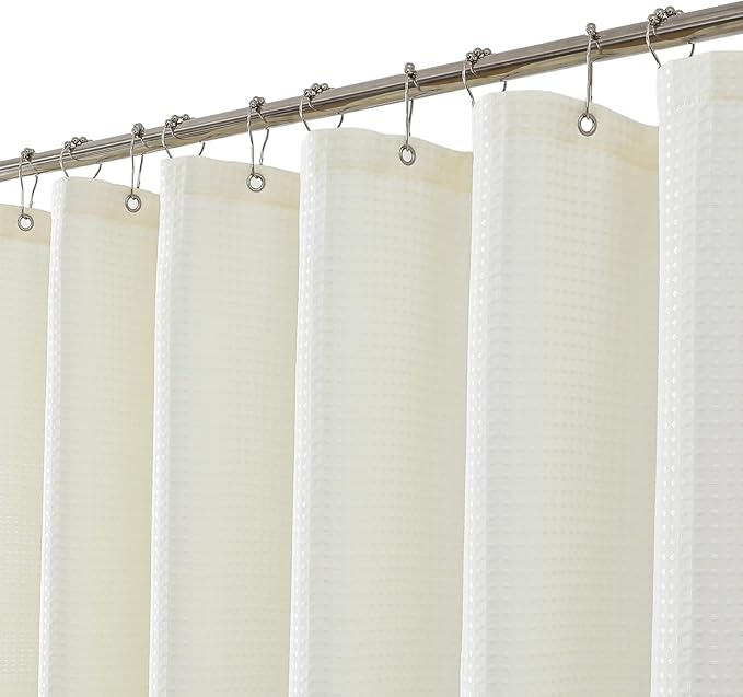 meioro Ivory Shower Curtain, Waffle Weave 256GSM Heavy Duty Textured Fabric Shower Curtains for Bathroom Hotel Spa, Luxury Weighted Polyester Cloth Bath Curtain Set with 12 Hooks, 72Wx84H