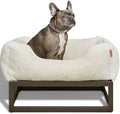 FUZI Elevated Dog Bed Small, Luxury Raised Dog Beds, Removable and Machine Washable Bed Cover, Indoor/Outdoor Orthopedic Pet Bed, Small 25.1x16.75x18 Soft White & Dark Brown Base
