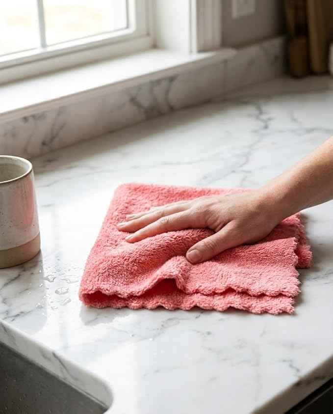 BRODER MFG. INC. Extra Large Microfiber Kitchen Towels (16x19, 5-Pack Assorted Pastels) - Ultra Plush, Lint Free Reuseable Cloths for Everyday Use- Absorbent Scalloped Edge Dish Cloths