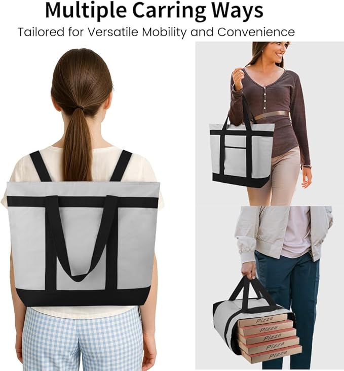 mosago Reusable Grocery Tote Bags, Insulated Cooler Shopping Bag for Women/Men, Pizza/Food Delivery Bags to Keep Food Hot/Cold for Uber Eats/Doordash/Grubub, Cooler Bag for Travel/Beach/Picnic, Grey